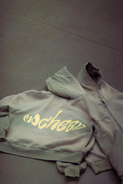 sun-faded zip up "ivory green"