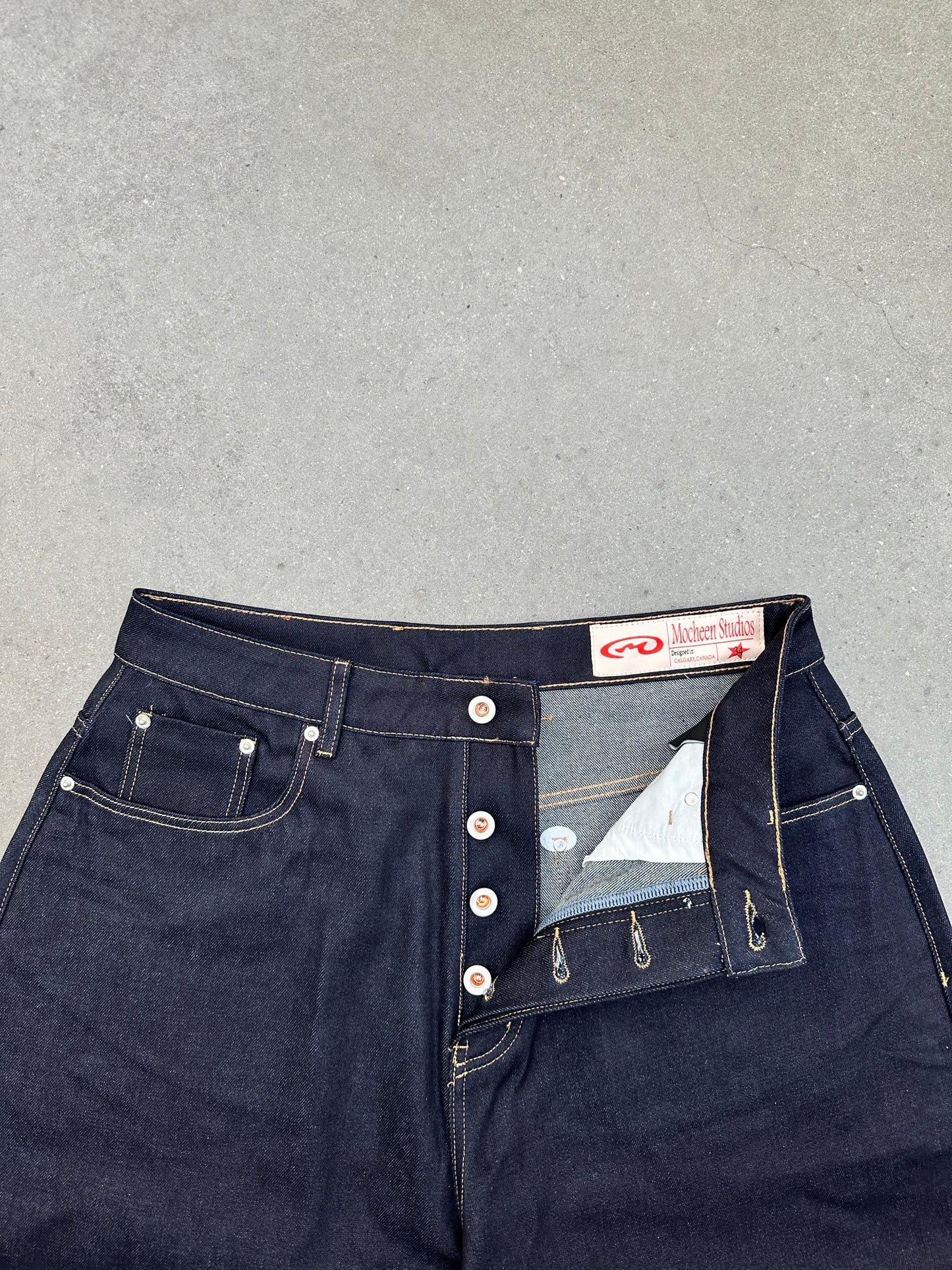 raw denim balloon jeans "pink"