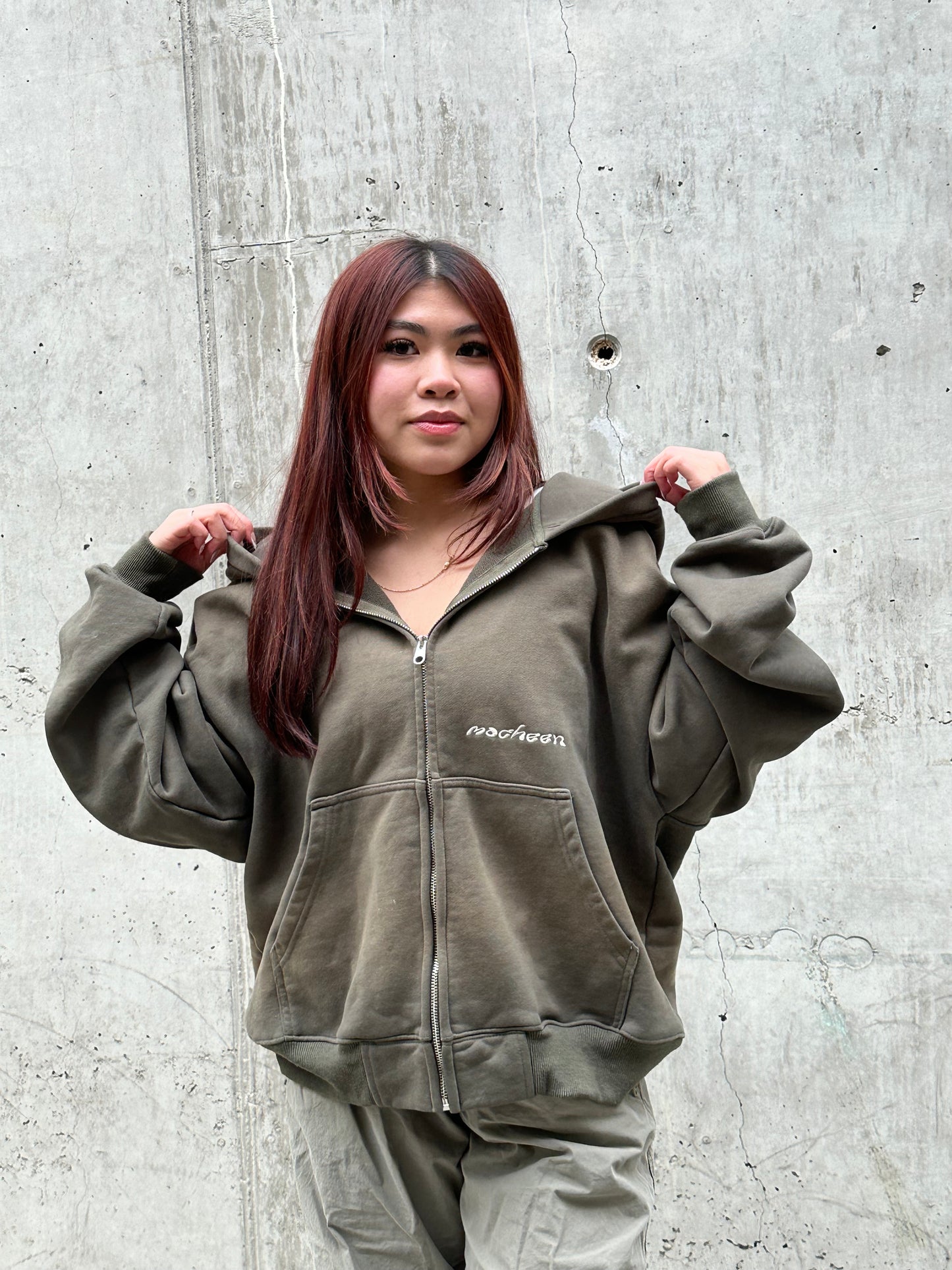sun-faded zip up "olive green"