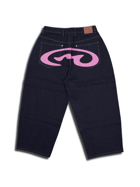 raw denim balloon jeans "pink"